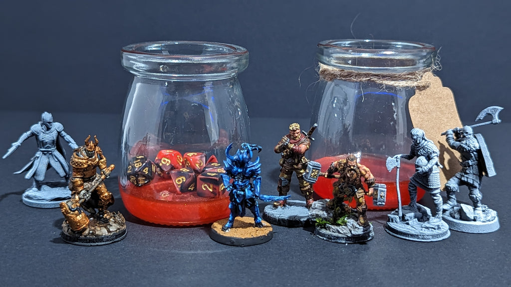 TTRPG character miniature in a bottle